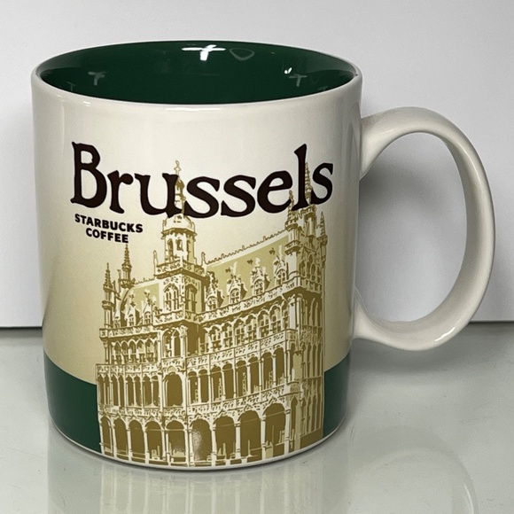 Starbucks Brussels Global Icon City Series Mug 16 oz White Green 4" Tall 2016 - Picture 2 of 12